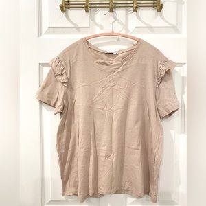 ZARA ruffle short sleeve tee Dusty Pinkish Cream size large